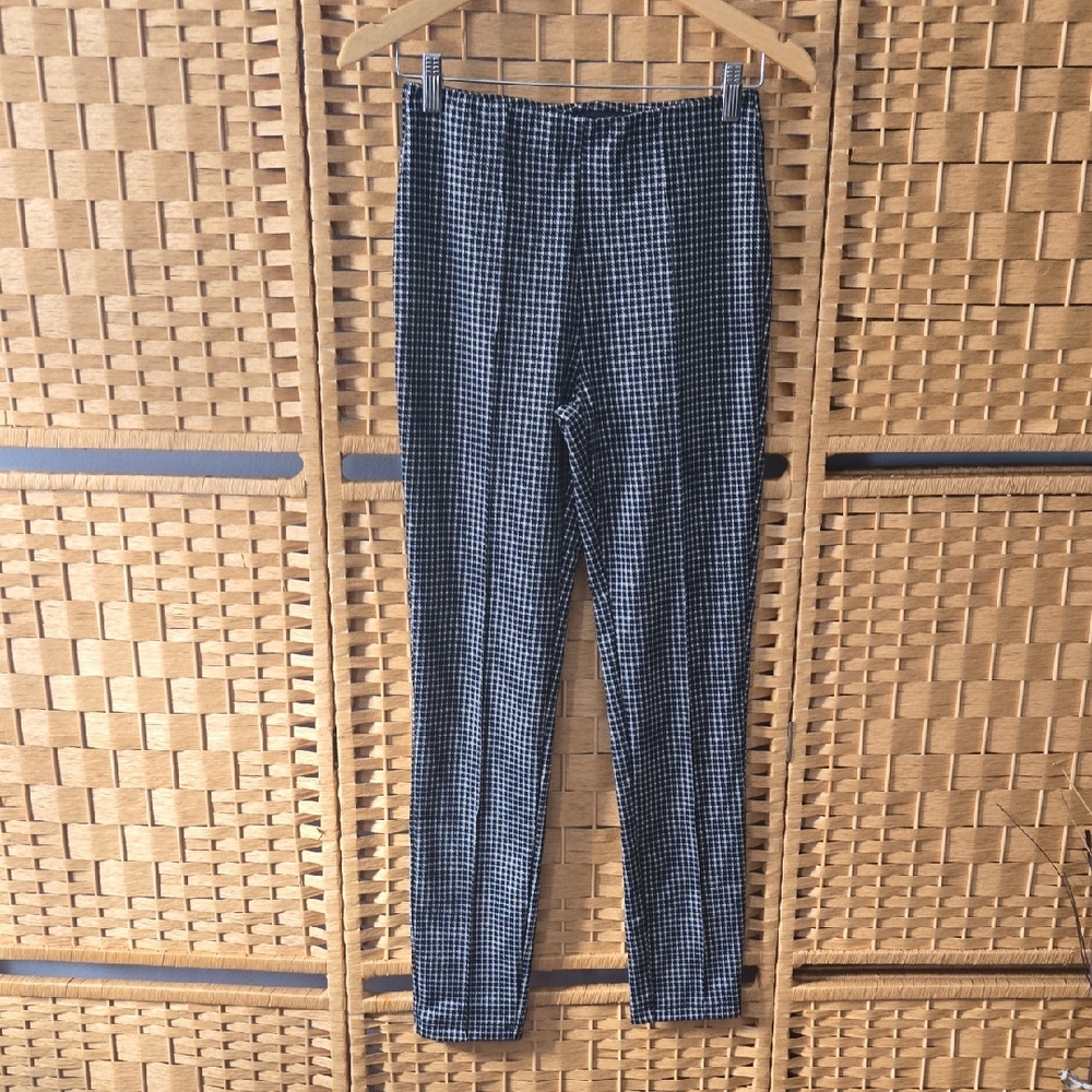 Tahari Black & White Check Slim Chinos
